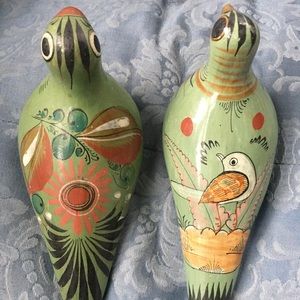 Mexican folk art pottery birds tonala